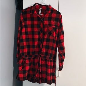 button up plaid pajama romper